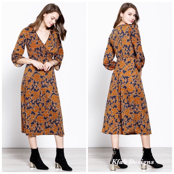 LAST ONE! V Neck Knit Midi Floral Print Wrap Dress! - Picture 3 of 11